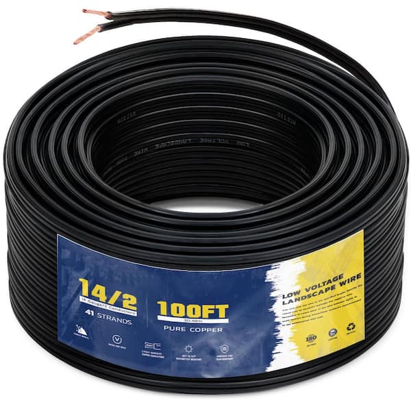 14/2 Low Voltage Landscape Wire 100 ft. - Copper Direct Burial Waterproof Cable for Outdoor Lighting Pathway Garden LED