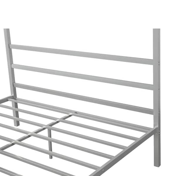 GOSALMON Silver Metal Frame Queen Canopy Bed with Built-In Headboard, Classic Design