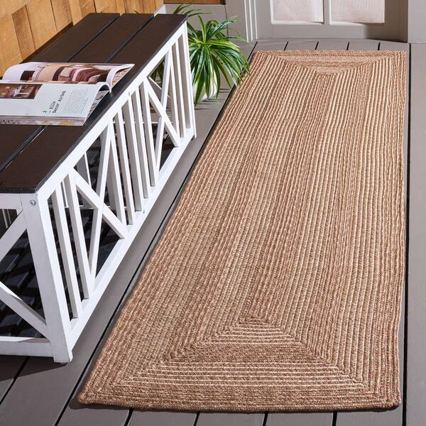 Braided 2 ft. x 8 ft. Beige Basket Weave Washable Runner Rug