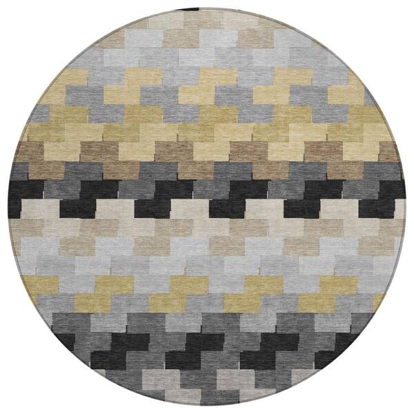 Chantille Machine Washable Indoor/Outdoor Abstract ACN3052 Graphite 8 ft. x 8 ft. Round Rug