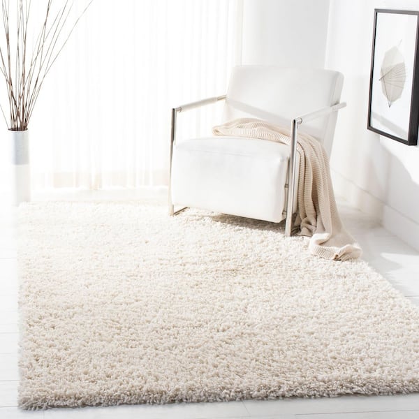 August Shag 5 ft. x 5 ft. Ivory Solid Square Area Rug