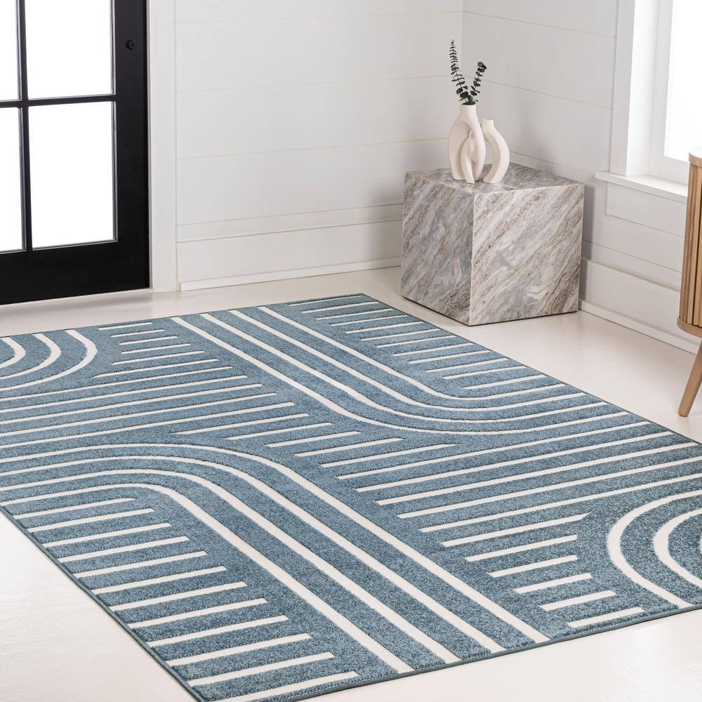 Navy and Cream Synthetic Stripe 3 ft. x 5 ft. Area Rug