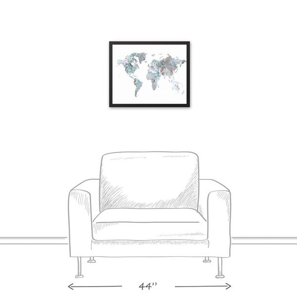 DESIGNS DIRECT 17.73 in. x 21.73 in. ''Greige World Map'' Printed Framed Canvas Wall Art