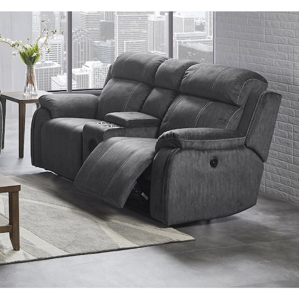 NEW CLASSIC HOME FURNISHINGS New Classic Furniture Tango 76 in. Shadow Polyester 2-Seater Console Loveseat with Power Footrest