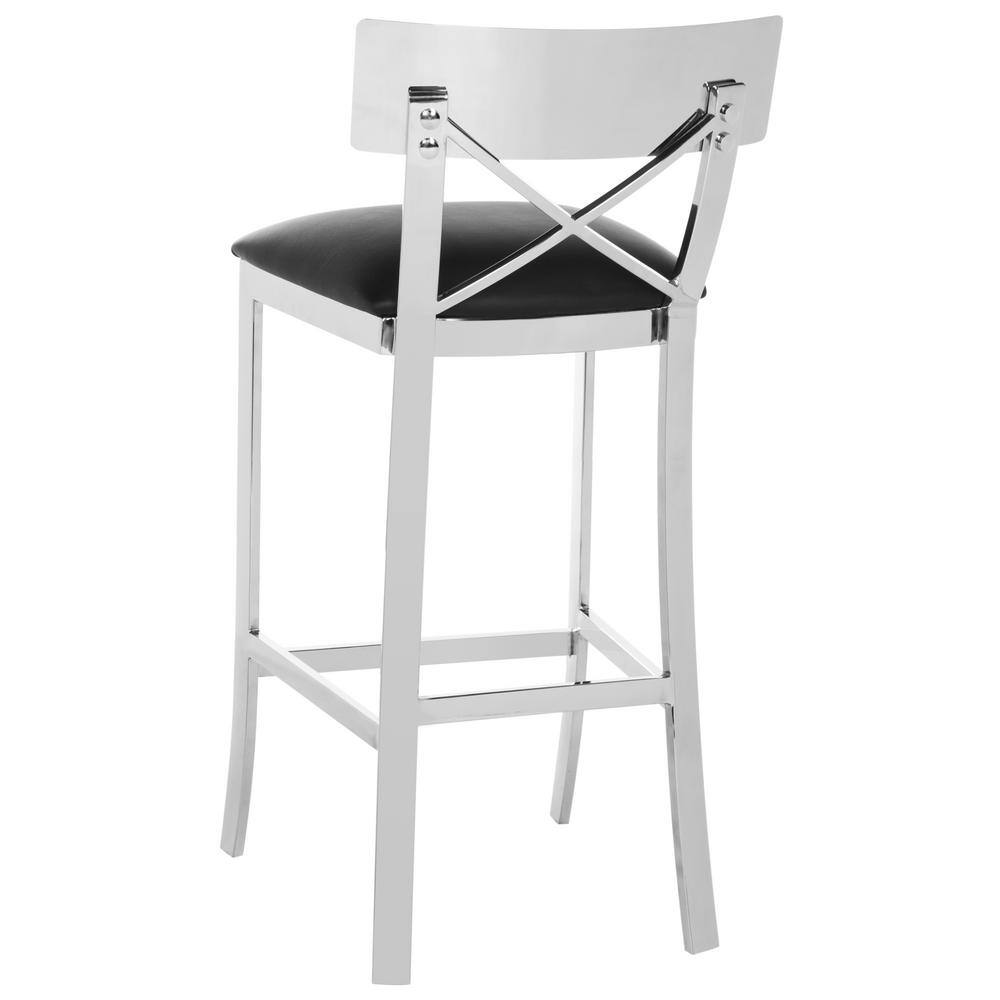 Elegant 39'' Black Leather & Chrome Stainless Steel Bar Stool