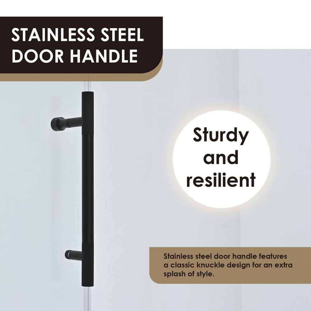 60'' Matte Black Frameless Sliding Shower Door with Clear Tempered Glass