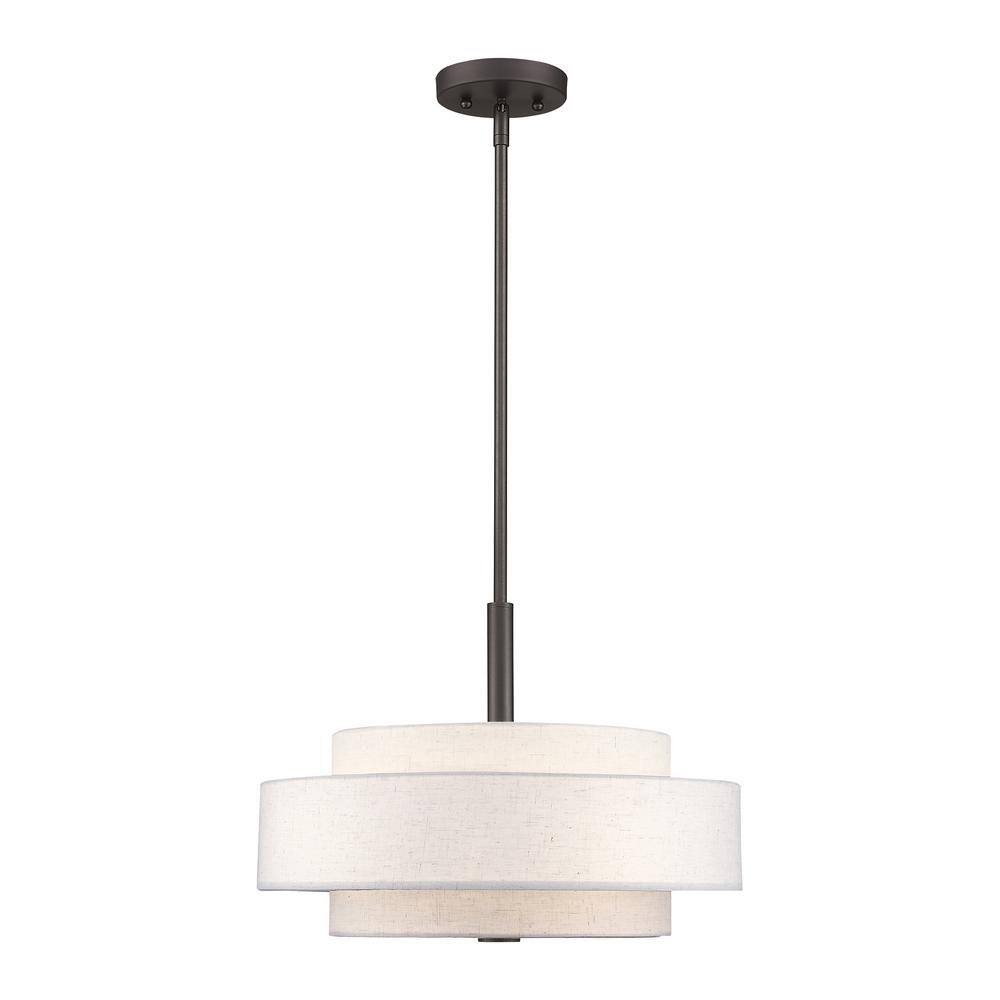 Meridian English Bronze 4-Light Indoor/Outdoor Drum Pendant with Oatmeal Shade