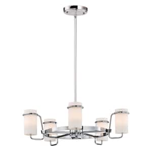 Avant 22 in. W 5-Light Polished Chrome Chandelier with Satin White Shade