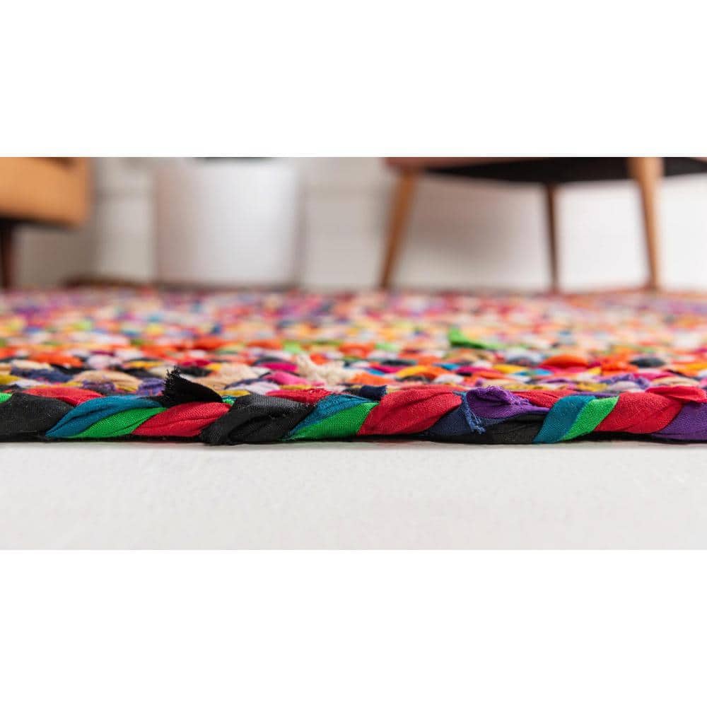 Handmade Boho Vibes Round Cotton Braided Rug, 3'3" - Blue & Multicolor