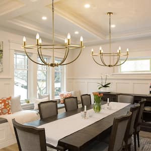 6-Light Urban Industrial Vine-Style Round Chandelier Ceiling Light in Gold for Foyer,Kitchen Island,Living Dining Room