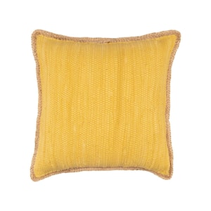 Solitaire Yellow Woven Jute Border Cozy Poly-fill 20 in. x 20 in. Indoor Throw Pillow