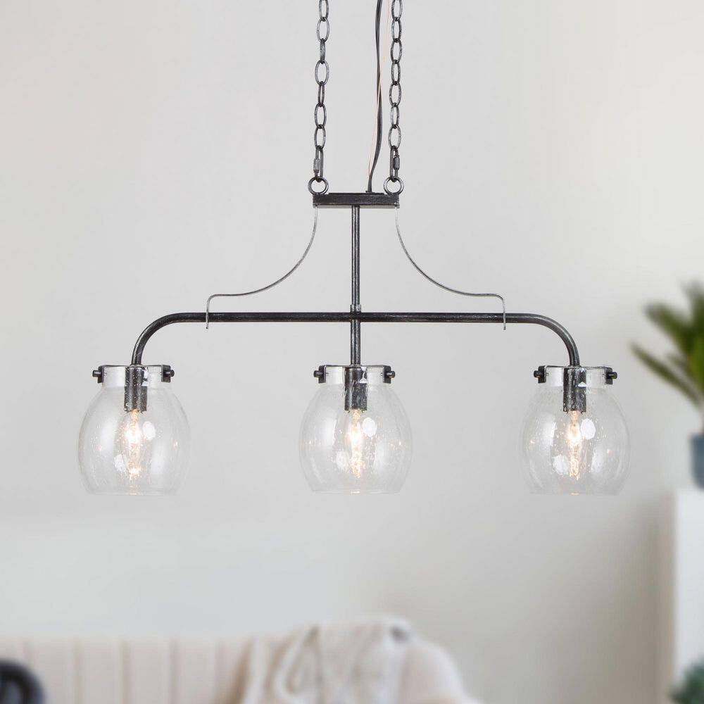 25 in. Black Chandelier Modern Candlestick 3-Light Industrial Island Linear Chandelier with Seeded Glass Shades price history on PriceWatchPro