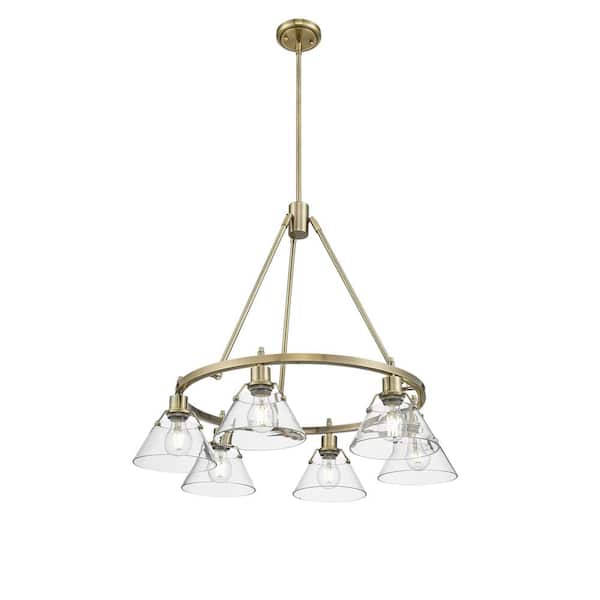 Golden Lighting Orwell 6-Light Aged Brass and Clear Glass Chandelier