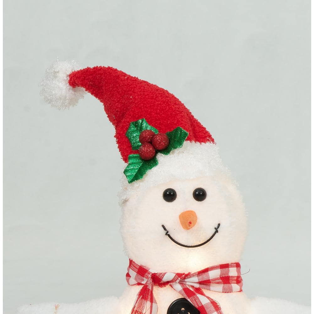 Prelit White Plush Snowman Family Winter Sculpture Set