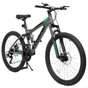 26 in. Gray 21-Speed Full Suspension Mens Womens Trail Commuter City Mountain Bike