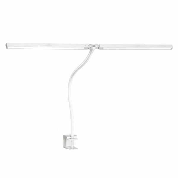24W Dual-Head LED Desk Lamp with Clamp, 5 Color Temps 3000K-5500K, 5 Brightness Levels, Flexible Gooseneck