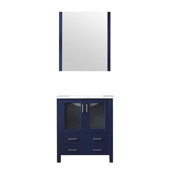 Volez 30 in W x 18 in D Navy Blue Bath Vanity, Integrated Ceramic Top and 28 in Mirror