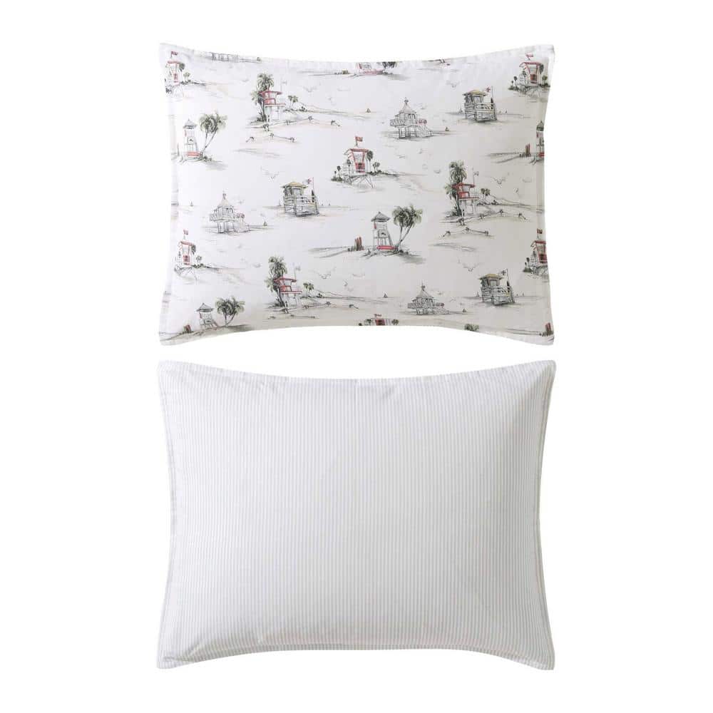 King Size Gray Cotton Coastal Duvet Cover Set
