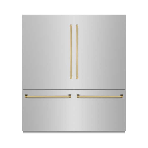 ZLINE Kitchen and Bath 72 in. 39.6 cu. ft. Built-in Bottom Freezer Refrigerator in Stainless Steel with Graphite Gray Interior and Gold Accents