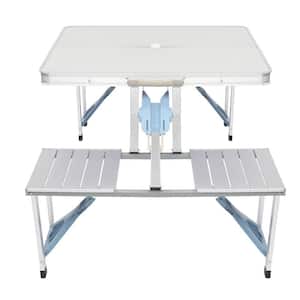 26.57 in. Rectangle Aluminum Folding Table and Chair for Outdoor Picnic