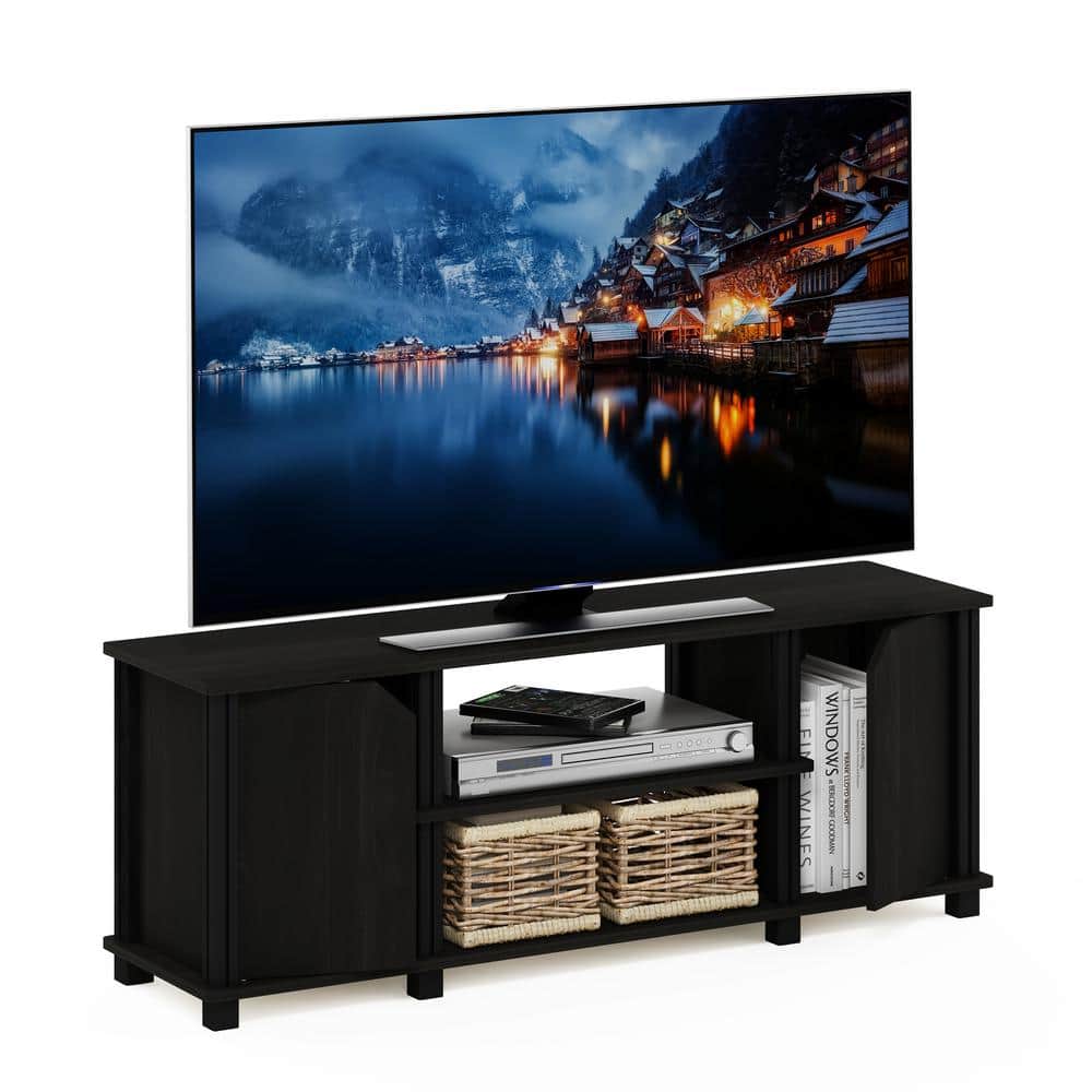 Espresso Black Composite Wood TV Stand with Shelves