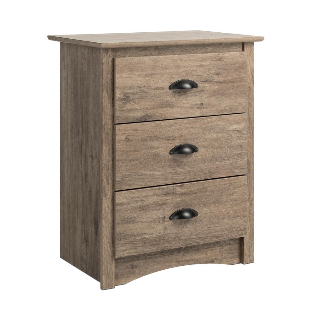 Drifted Gray 3-Drawer Tall Nightstand with Black Handles