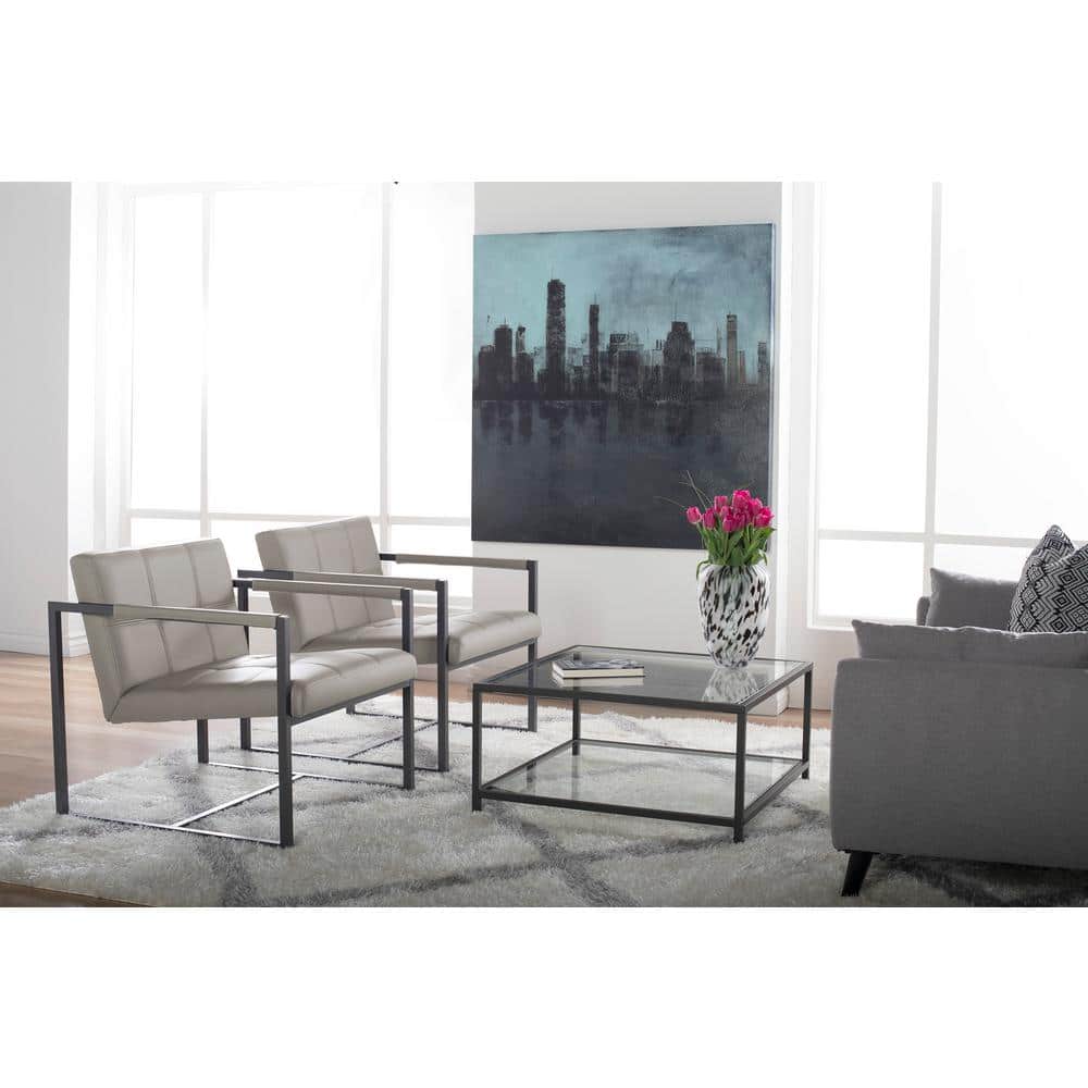 Mushroom Gray Leather and Metal Accent Chair