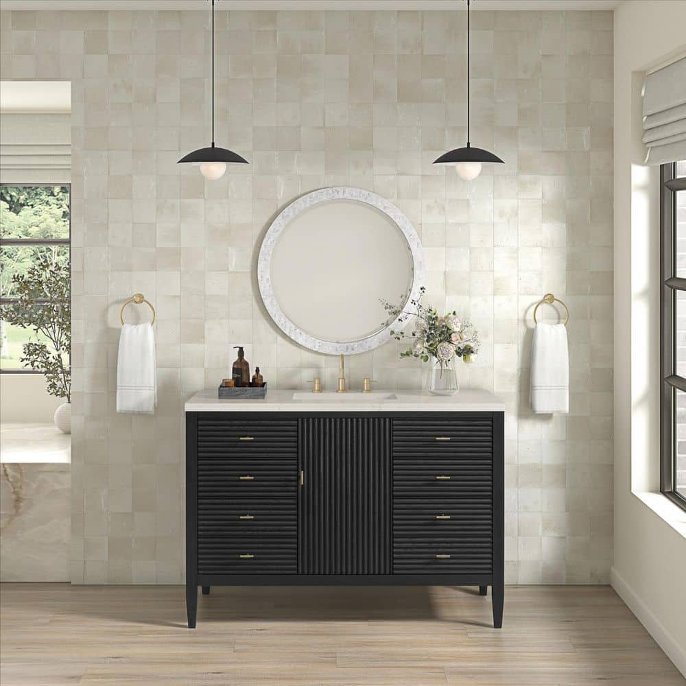 Myrrin 48.0 in. Single Bath Vanity in Carbon Oak with Siberian Quartz Top price history on PriceWatchPro