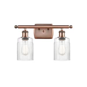 Hadley 16 in. 2-Light Antique Copper Vanity Light with Clear Glass Shade
