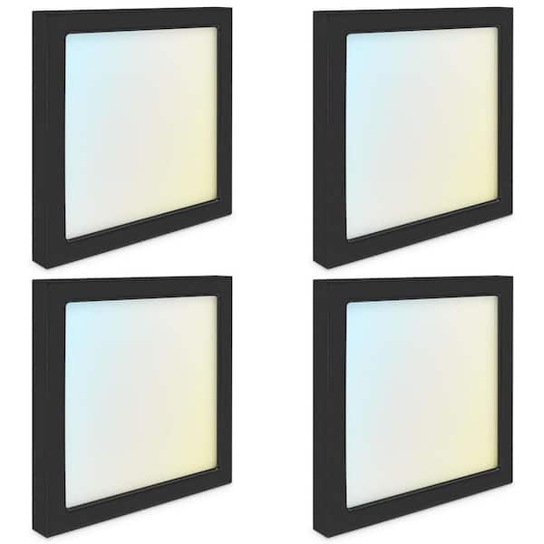 6 in. Square Black Modern Flush Mount Ceiling Light LED Integrated 15-Watt 1000LM 5CCT 2700K-5000K Dimmable (4-Pack)