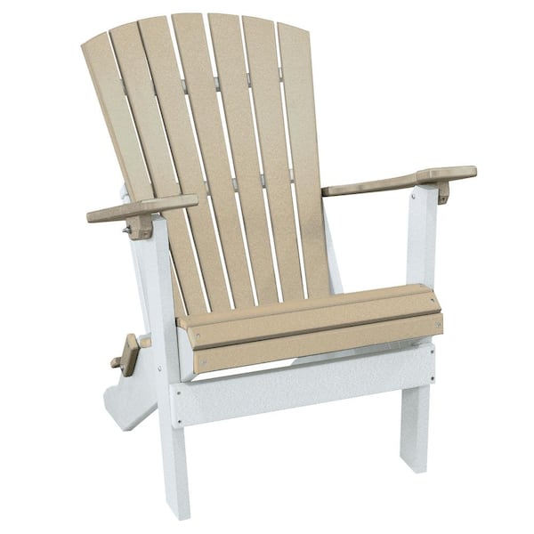 American Furniture Classics Adirondack Weatherwood On White Folding Composite Adirondack Chair