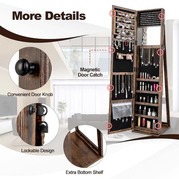 Standing Lockable Jewelry Storage Organizer with Full-Length Mirror -  Costway