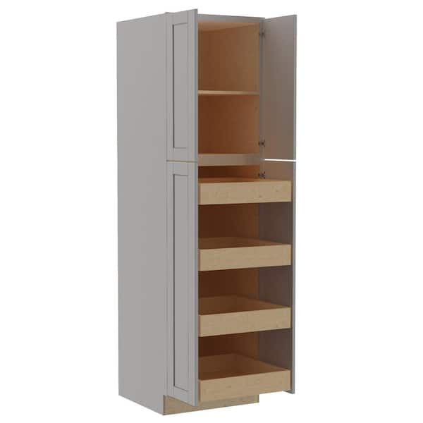 Home Decorators Collection Washington Veiled Gray Plywood Shaker Assembled Utility Pantry Kitchen Cabinet 4 ROT Sft Cls 24 in W x 24 in D x 84 in H