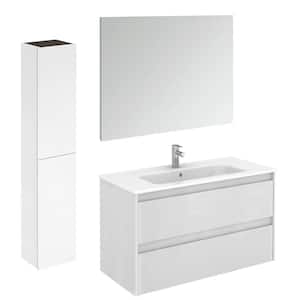 Ambra 39.8 in. W x 18.1 in. D x 32.9 in. H Single Sink Bath Vanity in Matte White with White Ceramic Top and Mirror