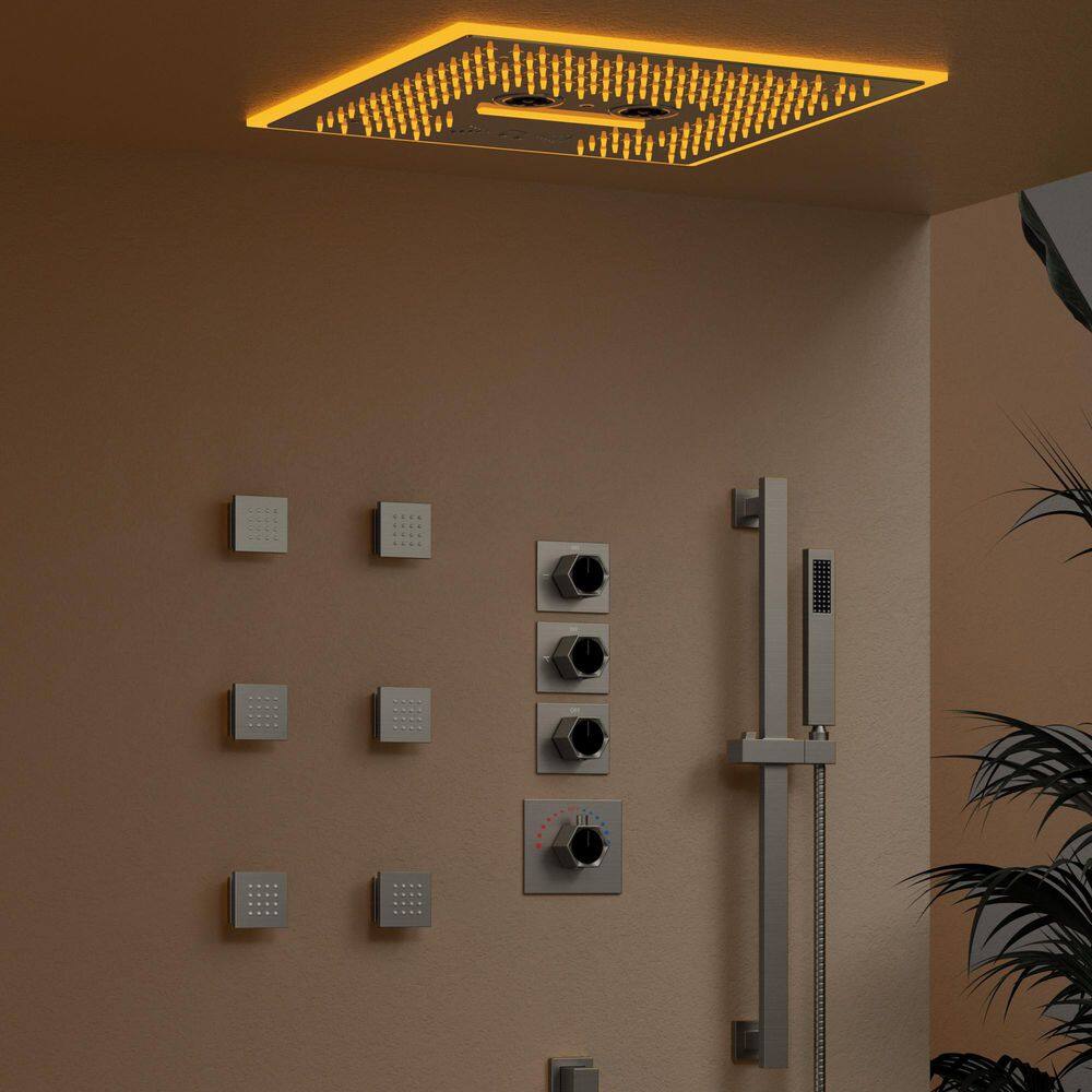 16 in. Square Aurora Shower System 17-Spray Dual Ceiling Mount Fixed and Handheld Shower Head 2.5 GPM in Brushed Nickel price history on PriceWatchPro