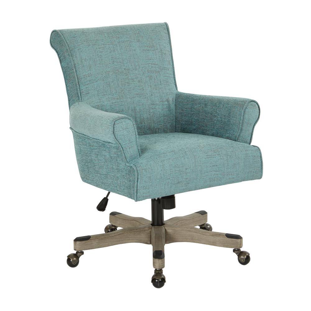 Turquoise Metal Swivel Task Armchair with Gray Wood Base