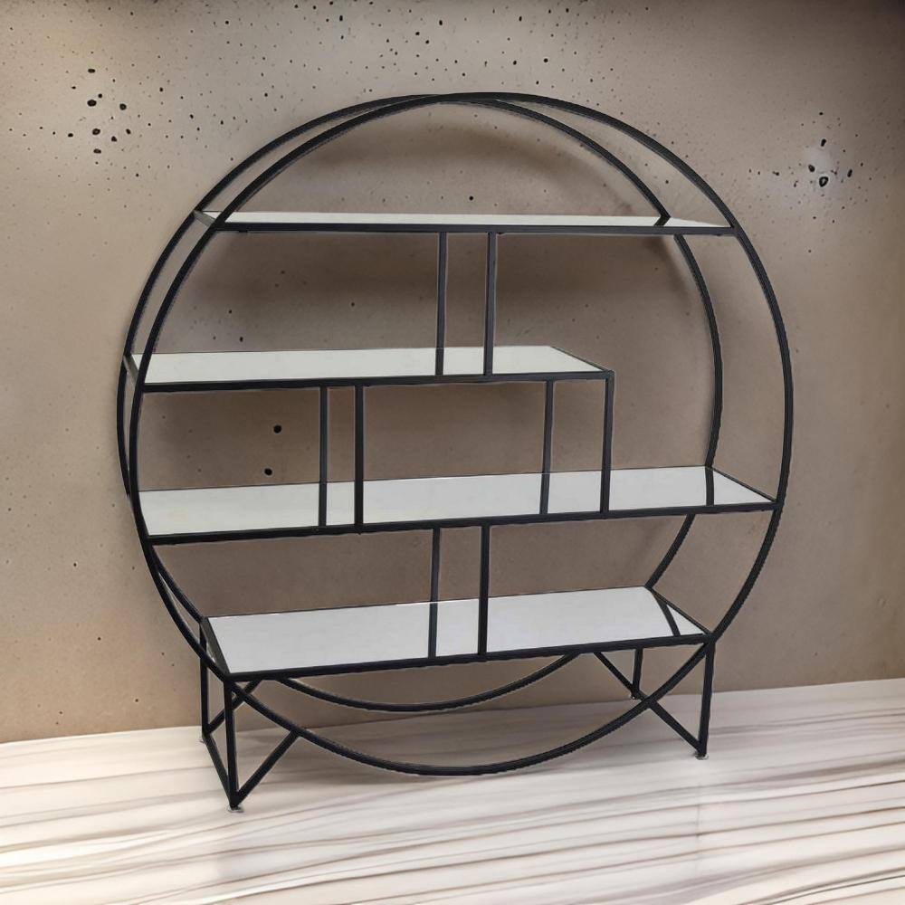 49.25 in Black Metal and Clear Glass 4-Tier Plant Stand
