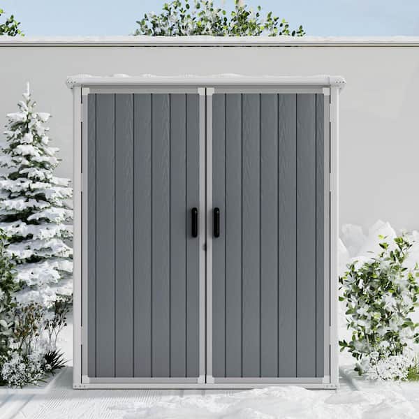 5 ft. W x 3 ft. D Gray Outdoor Storage Plastic Resin Shed with Double Door and Floor (13 sq. ft.)