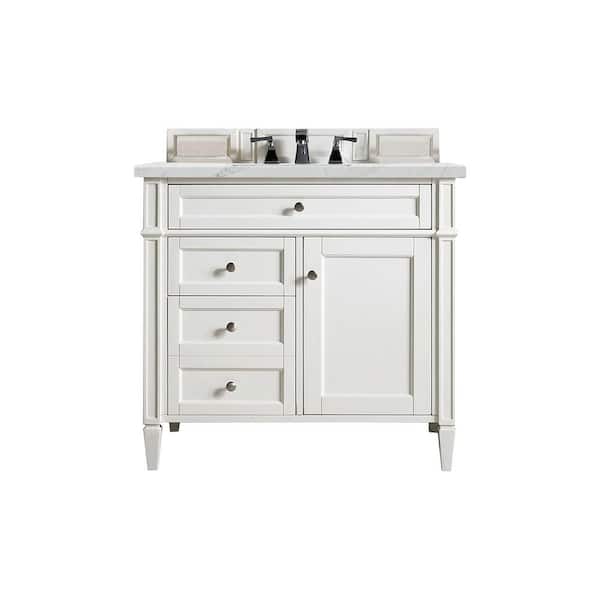 James Martin Vanities Brittany 36.0 in. W x 23.5 in. D x 34 in. H Bathroom Vanity in Bright White with Ethereal Noctis Quartz Top
