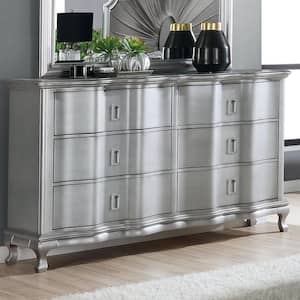Lorenna Silver and Warm Gray 6-Drawer 62 in. Dresser With 2 Hiden Drawers