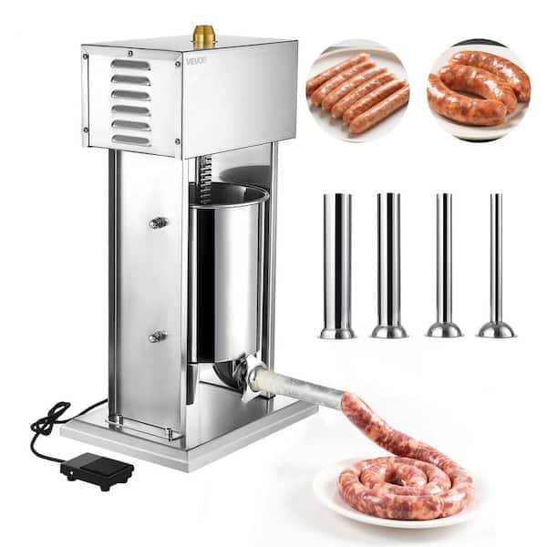 Electric Sausage Stuffer, 22 LBS. / 10 L, Stepless Speed Control and Foot Pedal, Stainless Steel Filler with 4 Tubes