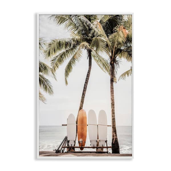 Stupell Industries Hawaii Surfboards View by Sisi and Seb White Framed Coastal Giclee Art Print 30 in. x 20 in.