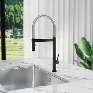 Viki Single Handle 1.8 GPM Pull Out Sprayer Kitchen Faucet with Hotcold Water Supply Lines in Two-Modes in Matte Black