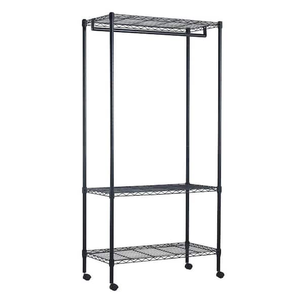 Muscle Rack 3-Shelf Black Steel Clothes Rack with Wheels (35 in. W x 71 in. H)