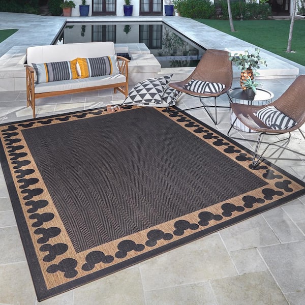 Mickey Mouse Chestnut/Black 5 ft. x 7 ft. Border Indoor/Outdoor Area Rug