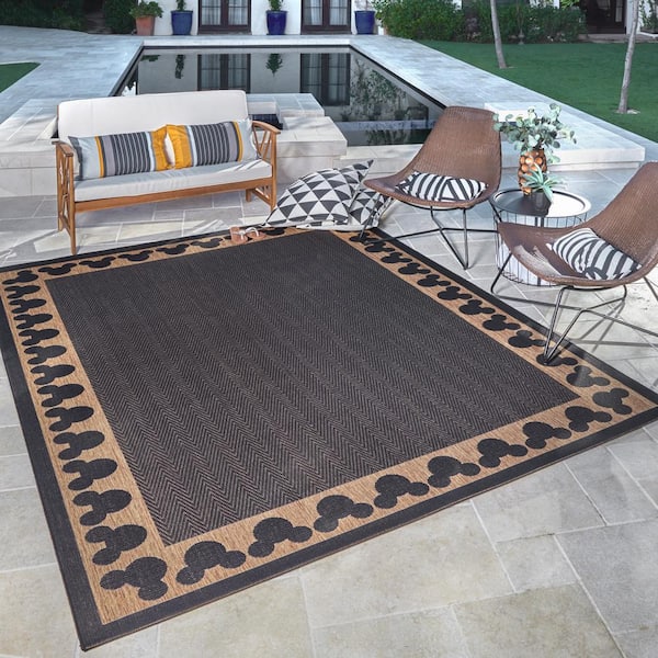 Mickey Mouse Chestnut/Black 9 ft. x 13 ft. Border Indoor/Outdoor Area Rug