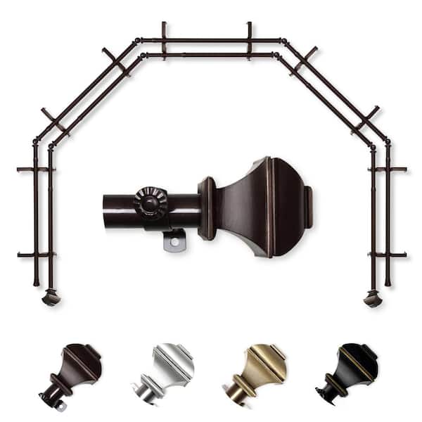 EMOH 13/16" Dia Adjustable 5-Sided Double Bay Window Curtain Rod 28 to 48" (each side) with Julianne Finials in Cocoa