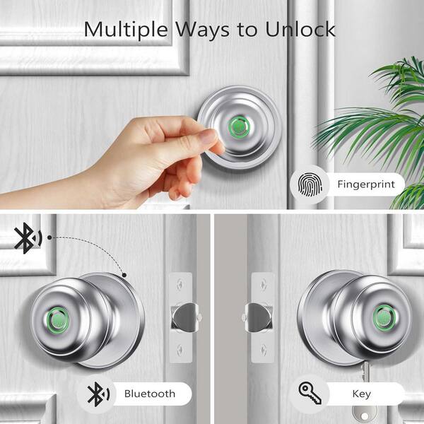 3 in 1 Aluminum Smart Lock Deadbolt with App Biometric Door Knob, Keyless Entry Door Lock with Handle in Silver