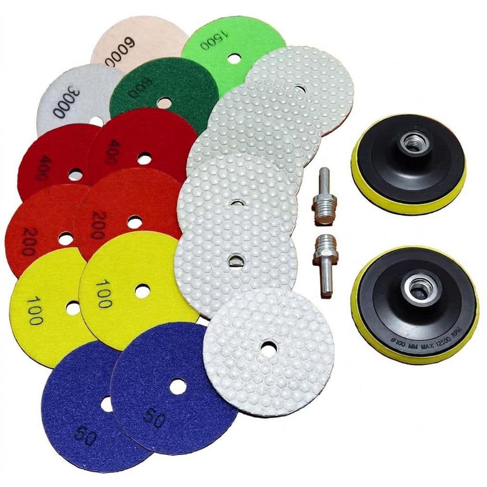 4 in. Diamond Polishing Pads Dry Wet Set with Hook and Loop Backer for Granite Marble Concrete Stone Tiles 16 Pack price history on PriceWatchPro