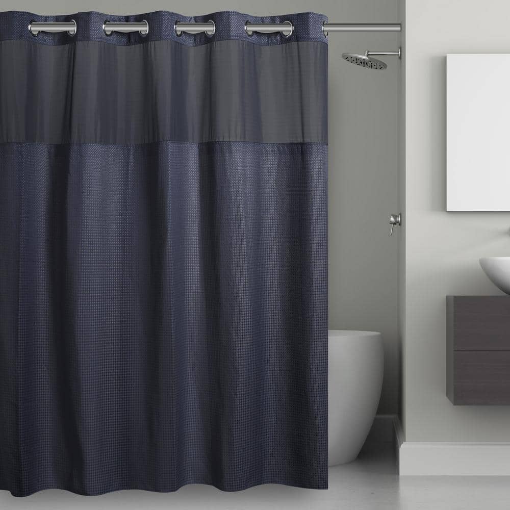 Hookless Waffle 71 x 74 Fabric Shower Curtain - Navy